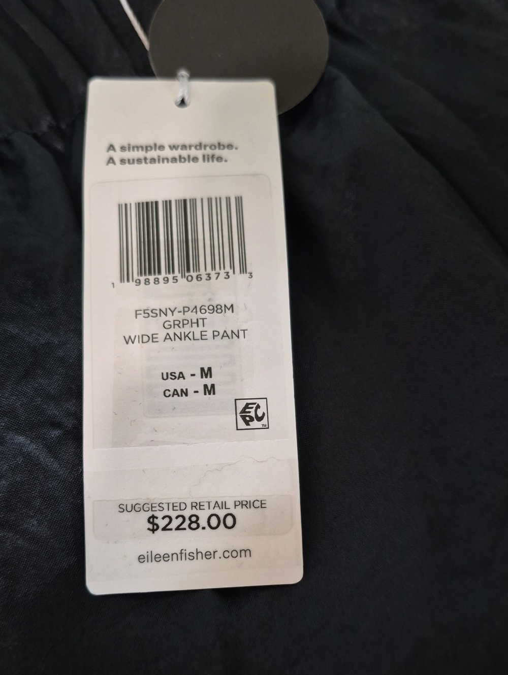 NWT Eileen Fisher Graphite Textured Satin Wide-Leg Pants Size Medium - Picture 4 of 10